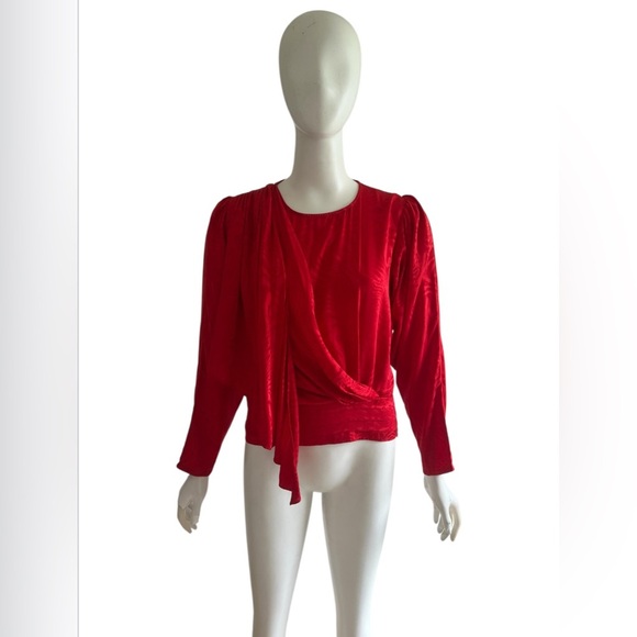 Ronny Kobo Womens Red Crew Neck Draped Open Back Silk Monet Top Size M - Picture 3 of 9